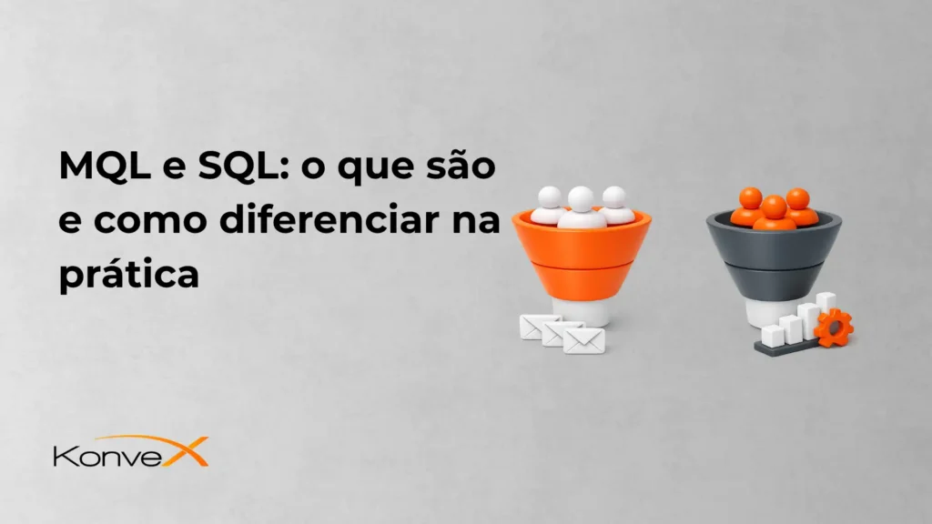 Ilustração representando a diferença prática entre MQL e SQL, destacando processos de vendas e marketing, com elementos visuais de cones e bolas, ideal para compreender estes conceitos no contexto empresarial.