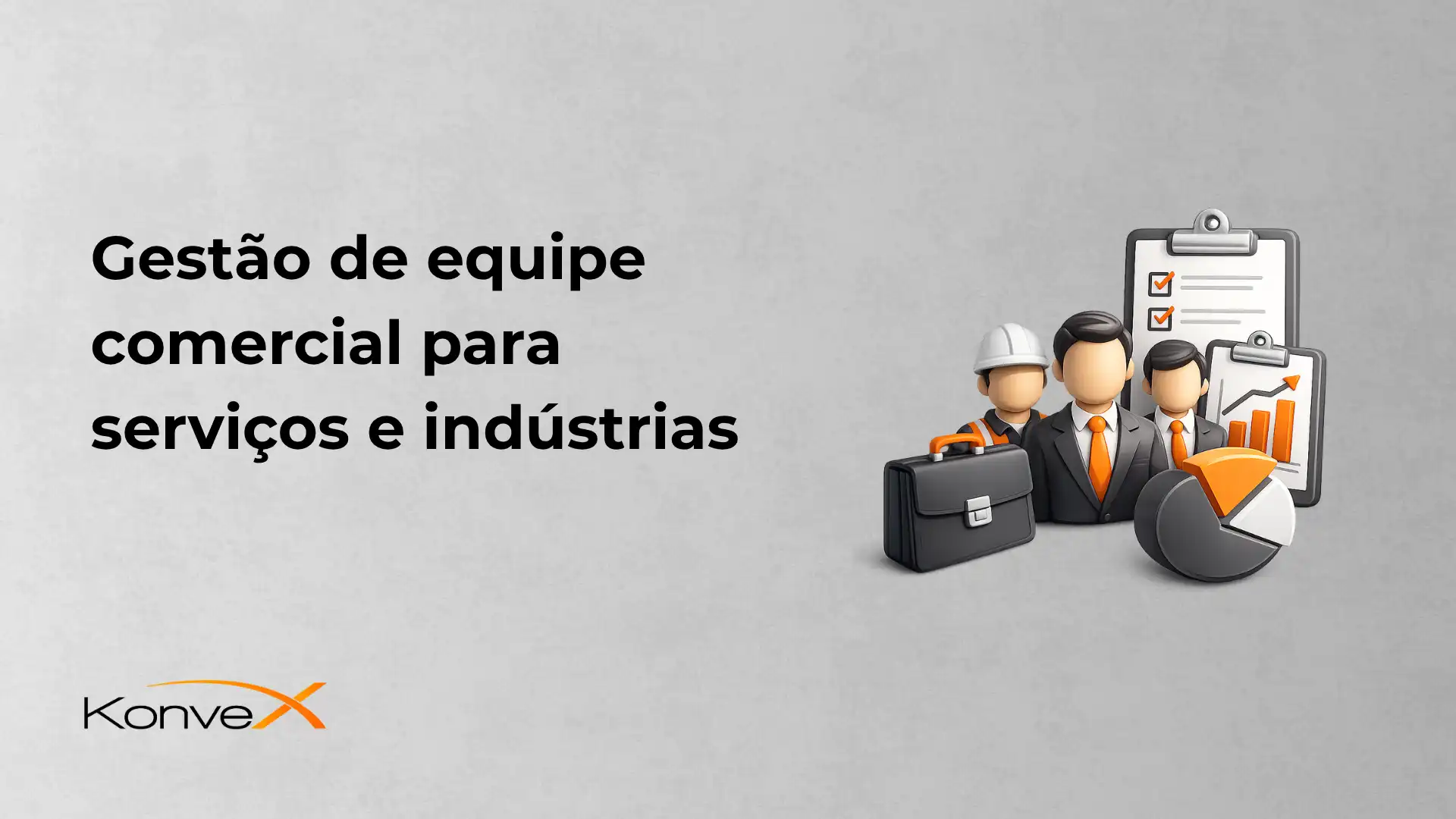 Imagem ilustrativa de gestão de equipe comercial para serviços e indústrias, com personagens e gráficos de crescimento, promovendo eficiência na administração empresarial.