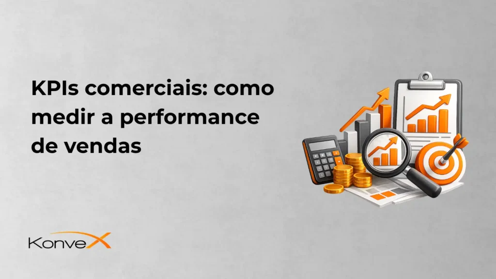 Imagem relacionada a KPIs comerciais e à medição de performance de vendas, incluindo gráficos, moedas e ferramentas de análise financeira.